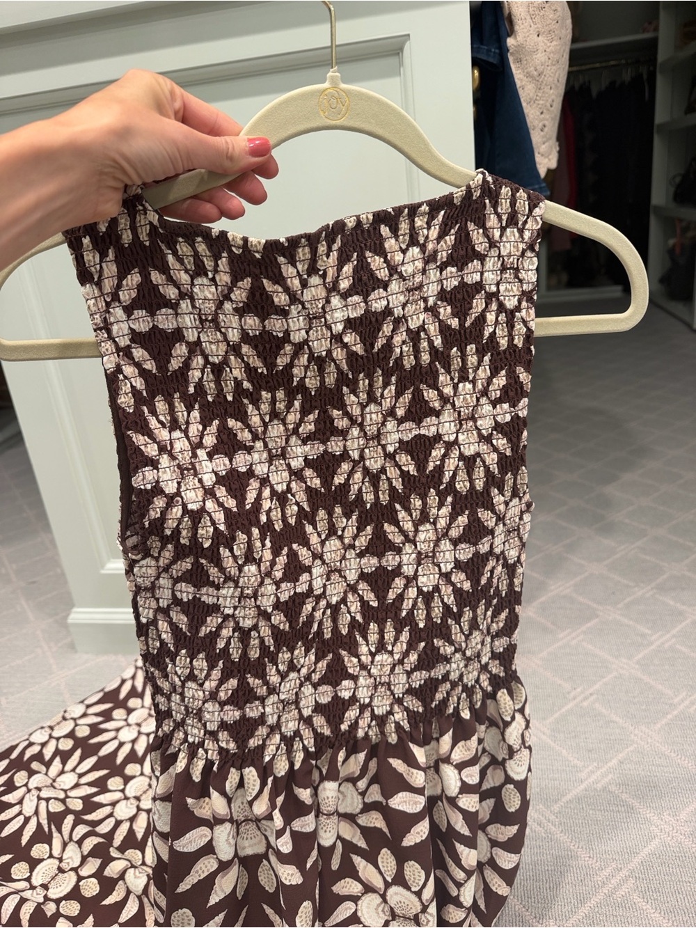 Hill House Brown Maxi Dress with Cream Floral Print - Picture 3 of 4